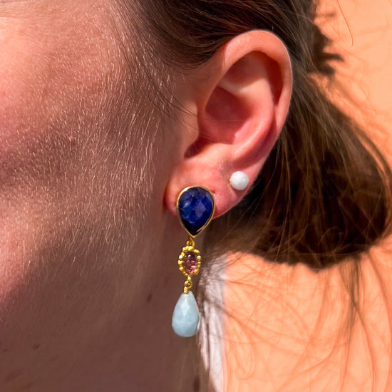 1 stk. fg. Small Drop Safir ametyst amazonit No. 1 ørehænger - ONE OF A KIND