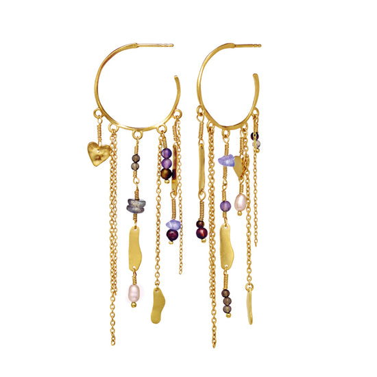 Galathea forgyldt øreringe - sten og perler Maanesten