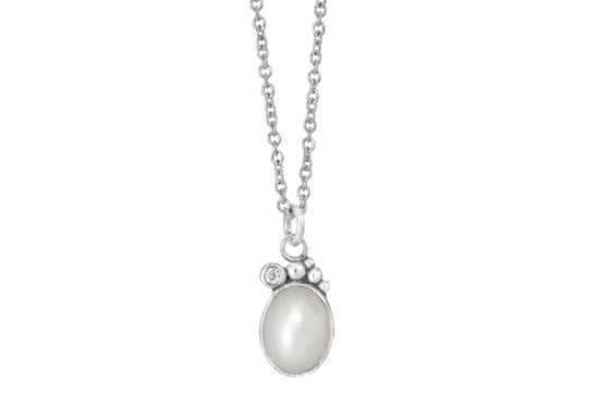 Sølv collier - hvid perle, zirconia Rabinovich