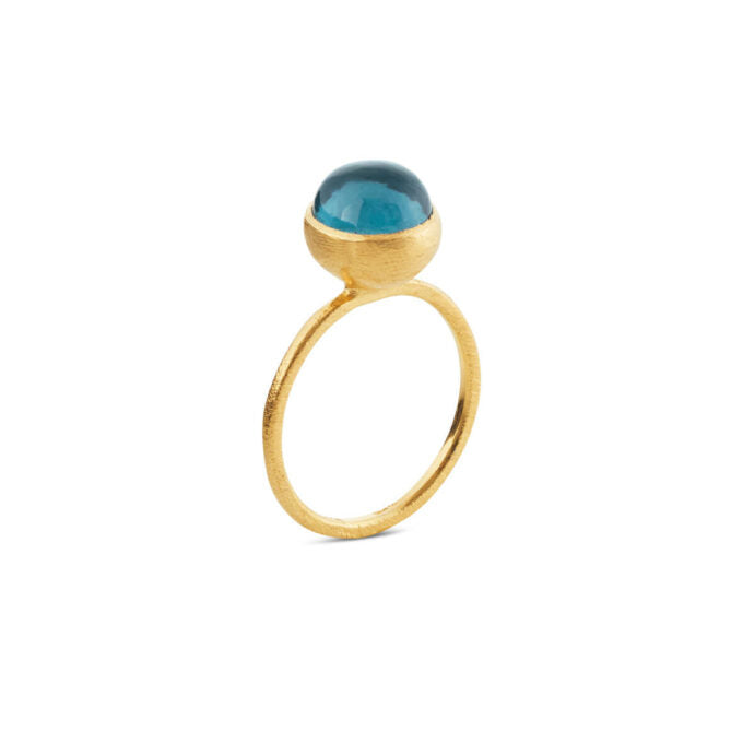 Susanne Friis Bjørner - Ring m.8mm Cab.London blå krystal Forgyldt