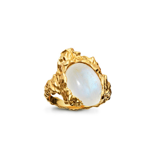Maanesten - Gudinde Moonstone Ring st. 49 Forgyldt