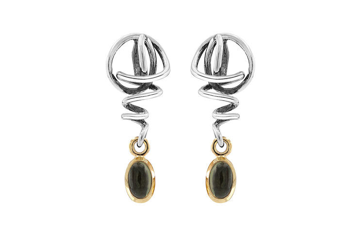 Rabinovich - Moss Ørestik Sølv Cabochon Moldavit