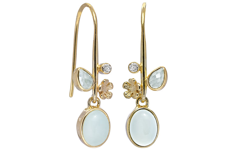 Rabinovich - Forest Lake Ørehænger Forgyldt Hydro Aquamarin Calcedon Hv. topas