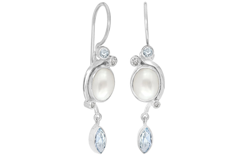 Rabinovich - Optimism Sølv Ørehænger hvid perle, sky blue, hv. topas