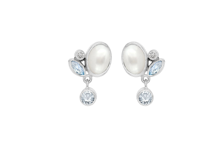 Rabinovich - Optimism Sølv Ørestik hvid perle, sky blue, hv. topas
