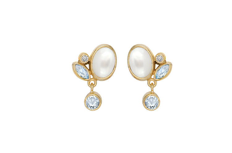Rabinovich - Optimism Ørestik forgyldt hvid perle, sky blue, hv. topas