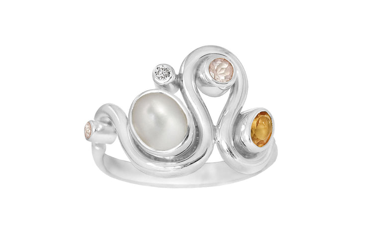 Rabinovich - Happy Bow ring st 55 Sølv perle, citrin rosenkvarts cz