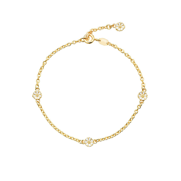 Marguerit armbånd mikro 4x5mm forgyldt med hvid emalje