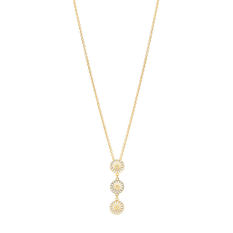 Marguerit collier forgyldt med 3x11mm 42cm. hvid emalje