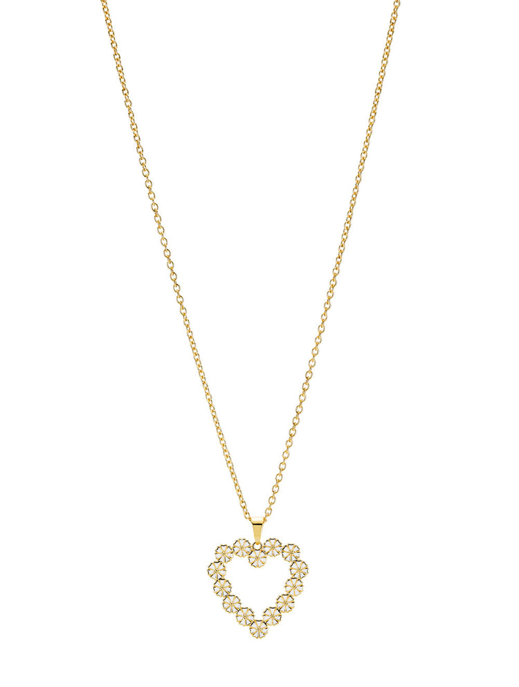 Marguerit collier med vedhæng hjerte hvid emalje