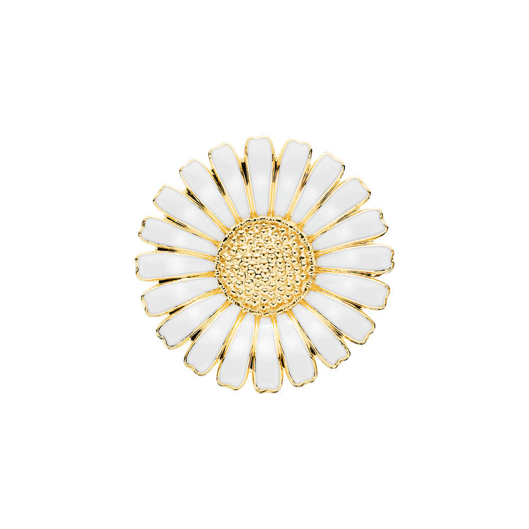 Marguerit broche forgyldt 36mm. Hvid emalje
