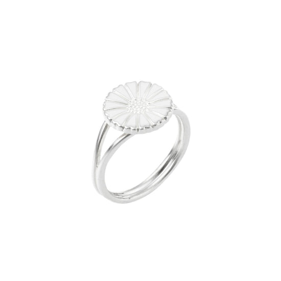 Marguerit ring 11mm. St.50 Sølv med hvid emalje
