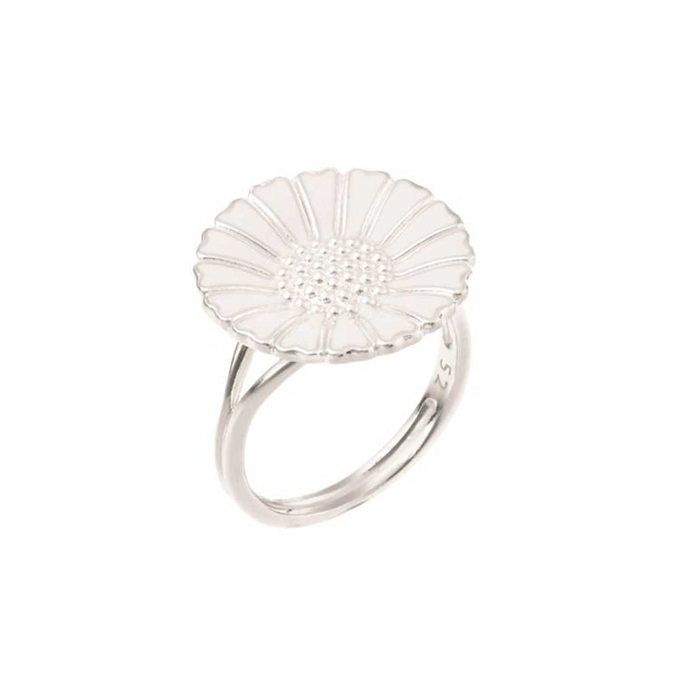 Marguerit ring 18mm. St.54 Sølv med hvid emalje