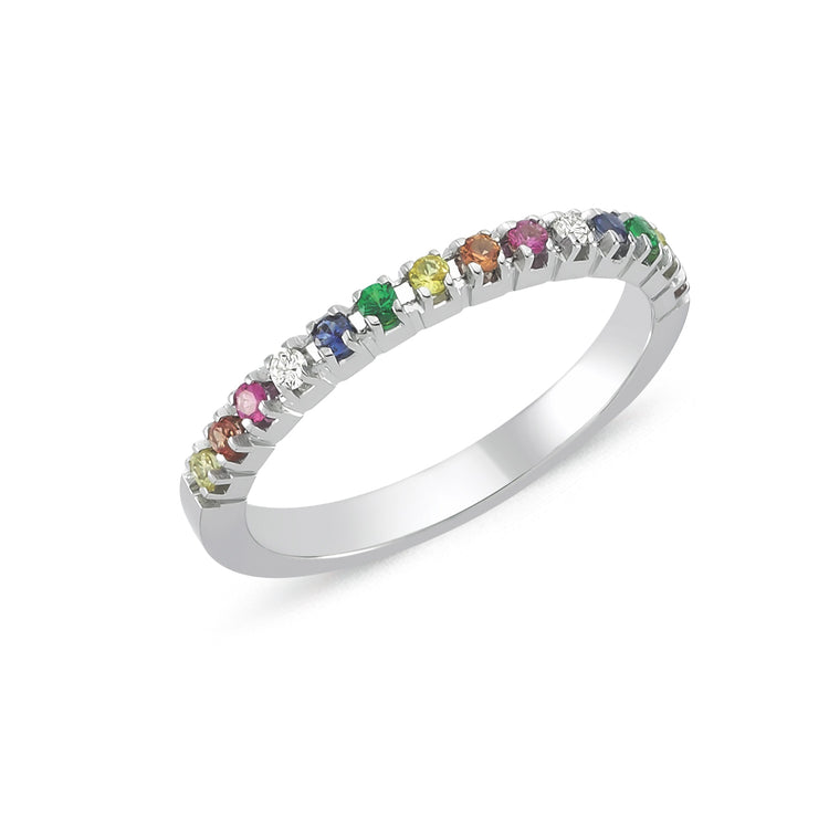 Nuran - 14K Pera Alliance Ring Multifarvede sten Hvidguld str. 55