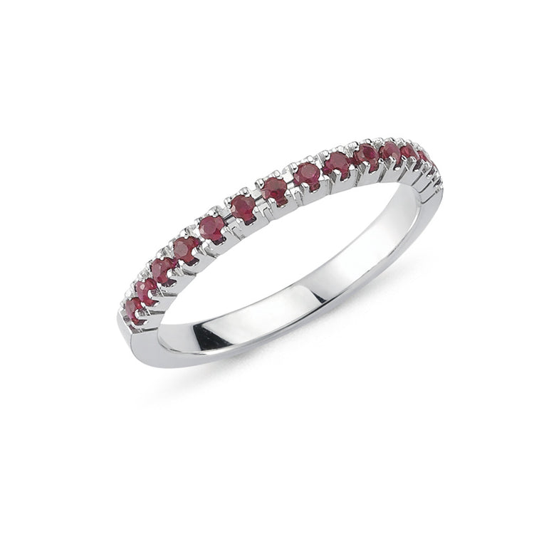 Nuran - 14K Pera Alliance Ring m. Rubiner Hvidguld Str. 54