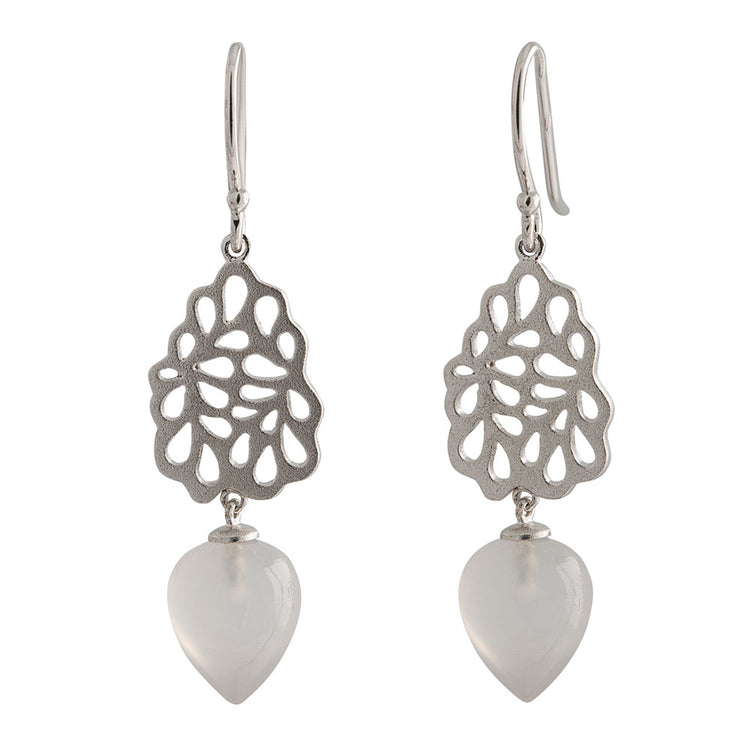 Lene Visholm - Ørehænger med grå calcedon Hvid-Rhodineret
