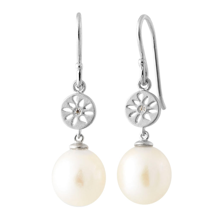 Lene Visholm - Ørehænger blomst & Perle Hvid-Rhodineret