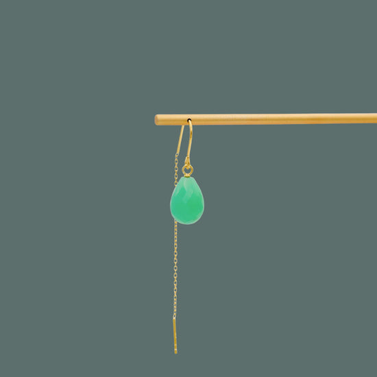 1 stk. SIMPLE chrysopras grøn øreringe forgyldt - ONE OF A KIND