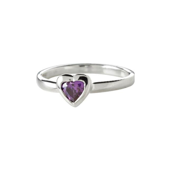 Sølv ring med hjerte m/ lilla zirkonia