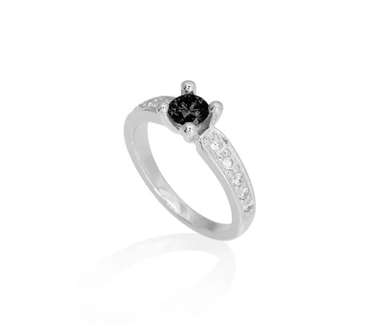 14kt.HG Luxuz Black Ring m.1x0,75ct.+0,30ct.