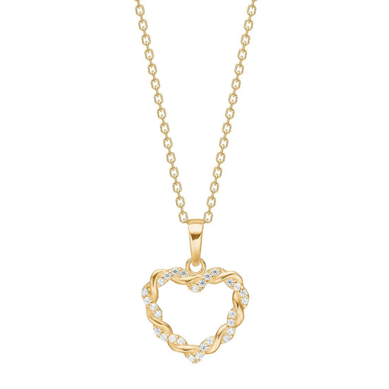 8kt. guldvedhæng hjerte m/cz inkl. forg. sølvkæde Siersbøl