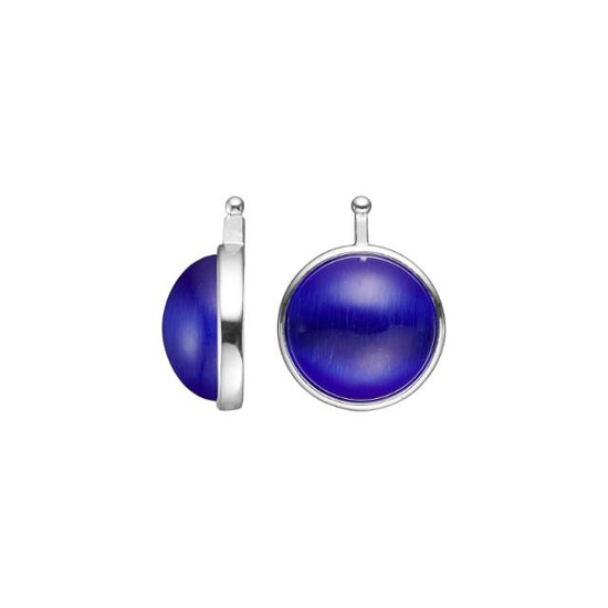Katteøje blå cabochon m/rh sølv 13mm - HEINZENDORFF