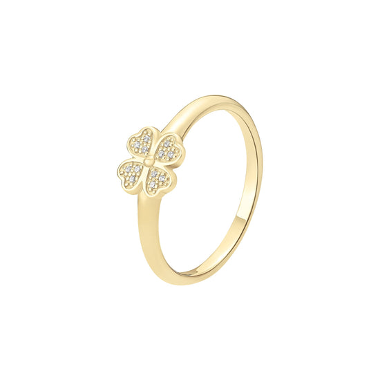 8kt. Ring med firkløver 7,5mm og zirk. Lund Copenhagen