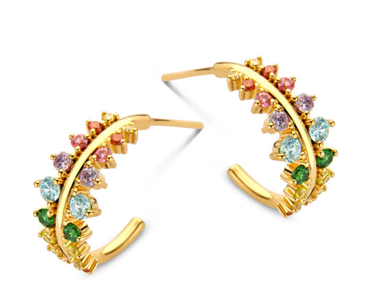 ✨ Empress Hoop Øreringe Forgyldt Multifarvede Zirkonia Spirit Icons