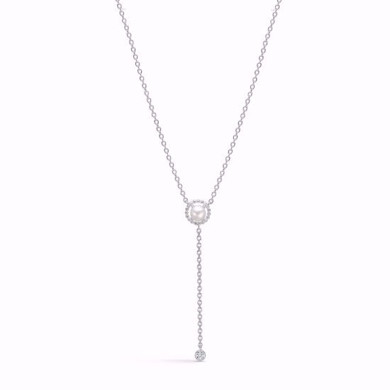 Seville rho. sølv halskæde med perle og zirkonia 45cm