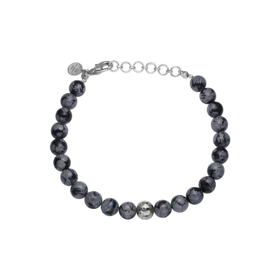 Armbånd Balder Snowflake Obsidian 19,5-23,5cm By Birdie