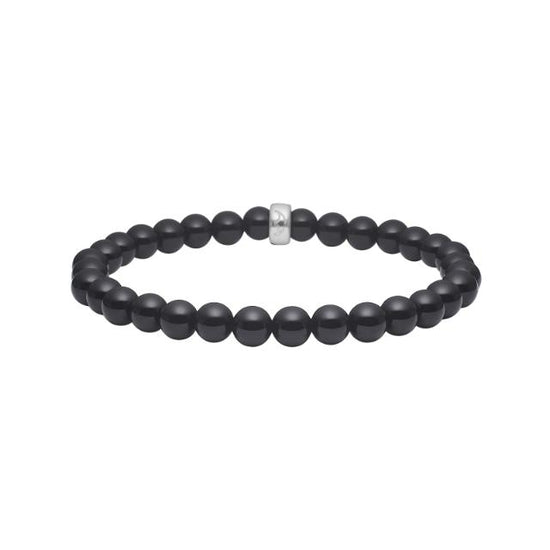 Sort agat 6mm armbånd 19cm rh. sølv HEINZENDORFF