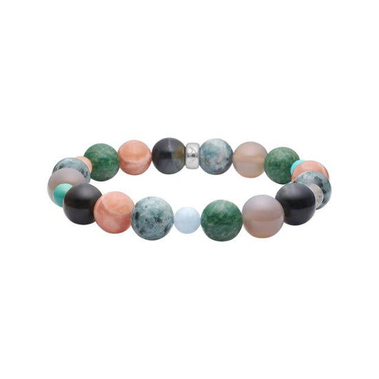 Grå agate, sol sten, tiger øje, howlite, jasper, labradorit, quatz armbånd 19cm HEINZENDORFF