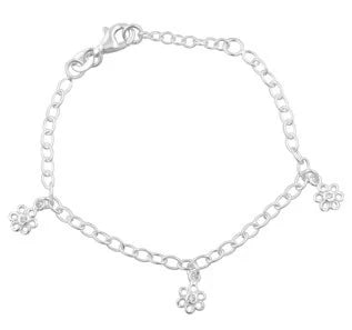 Rhod. sølvarmbånd m/3 blomster m/cz - NOA Kids Jewellery