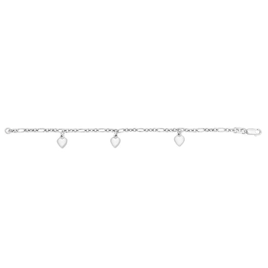 Rhod. sølvarmbånd m/3 hjerter - NOA Kids Jewellery