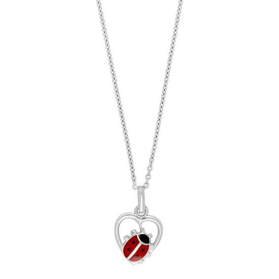 Rho.  sølvvedhæng hjerte m/mariehøne inkl. kæde - NOA Kids Jewellery