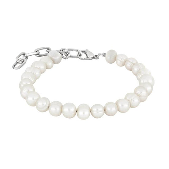 SON stål armbånd blank m. ferskvandsperler 23cm