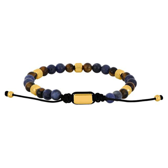 SON armbånd sodalite/yellow tiger eye IP gold 19-25cm