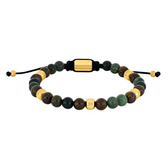 SON armbånd moss agate/ilmenite bronzitite IP gold 6mm 19-25