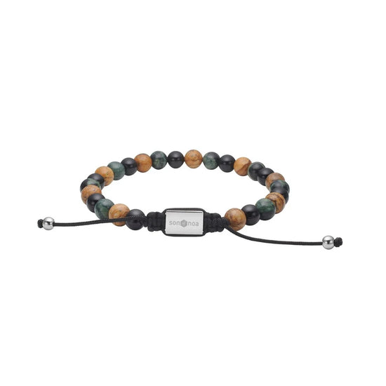 SON armbånd kambala jaspis/picture stone/sort agat og stål 19-25cm