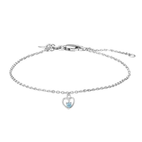 Rho. sølvarmbånd hjerte m/lyseblå cz