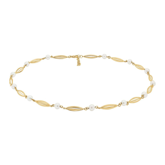 8kt. bur & perleferskvandsperle collier 42+3cm SIERSBØL