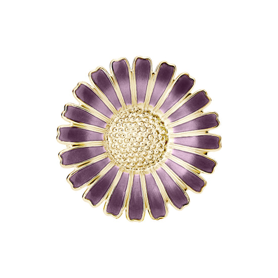 Marguerit broche forgyldt 36mm Lilla emalje