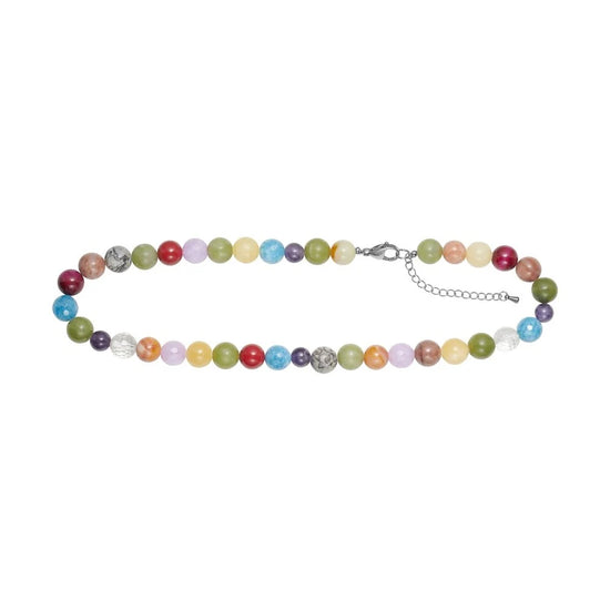 Bjerg quartz, jasper, ametyst, tiger øje, jade halskæde - carabinlås 40+5cm HEINZENDORFF