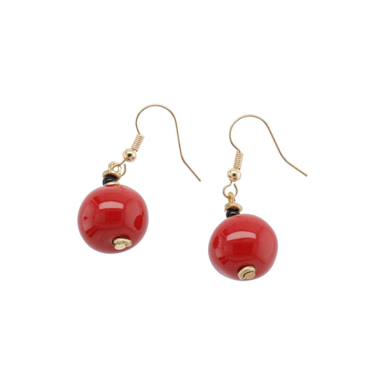 Perleøreringe Bright Red Round Kazuri
