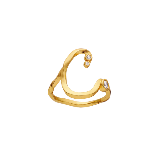 C Alphabet forgyldt Ring hvid Zirkonia Maanesten