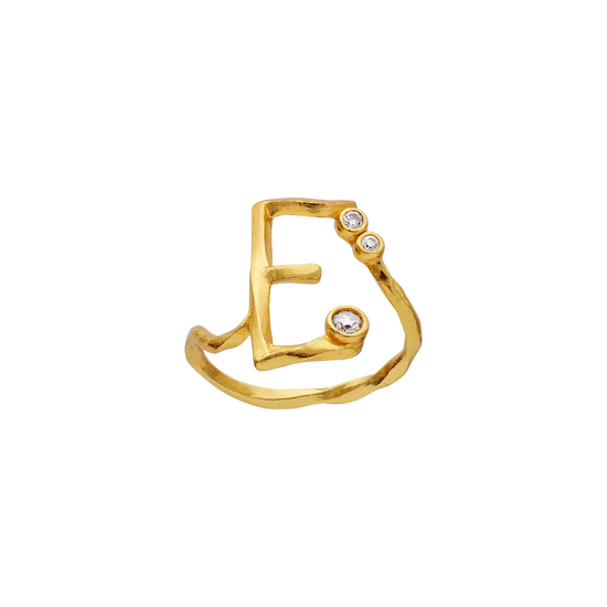 E Alphabet forgyldt Ring hvid Zirkonia Maanesten