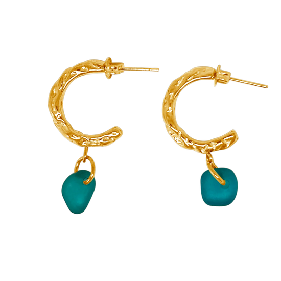Fragments blue Signatur hoops - 18kt guldbelagt stål 35mm - Glasstyk