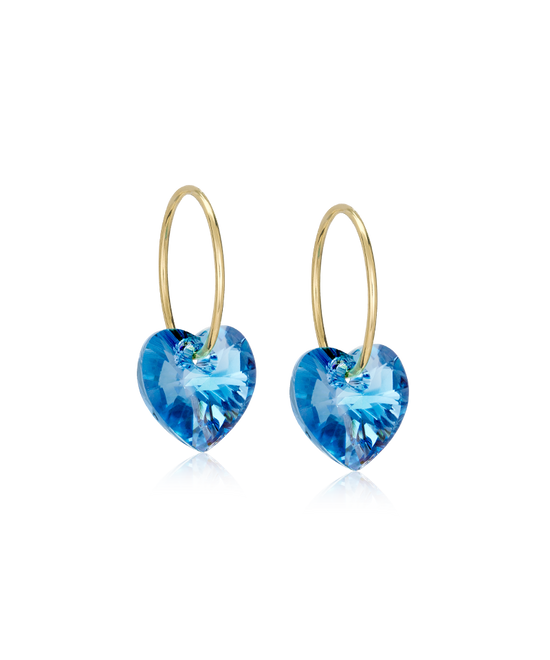 GT Ear Ring 14 mm, Heart 10 mm, Aquamarine  - Golden Titanium Blomdahl