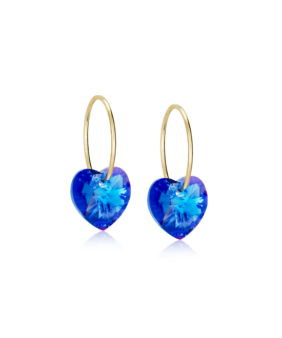 GT Ear Ring 14 mm, Heart 10 mm, Sapphire  - Golden Titanium Blomdahl