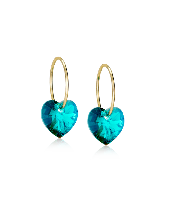 GT Ear Ring 14 mm, Heart 10 mm, Turquoise  - Golden Titanium Blomdahl